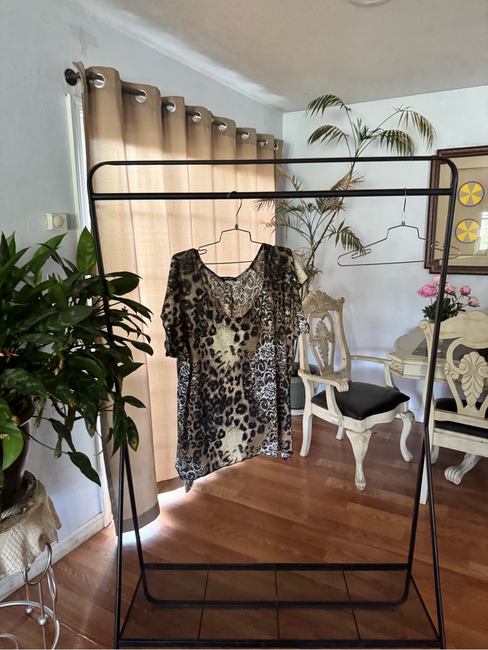 Brittany Black Leopard & Lace Print Top - Beige Black
